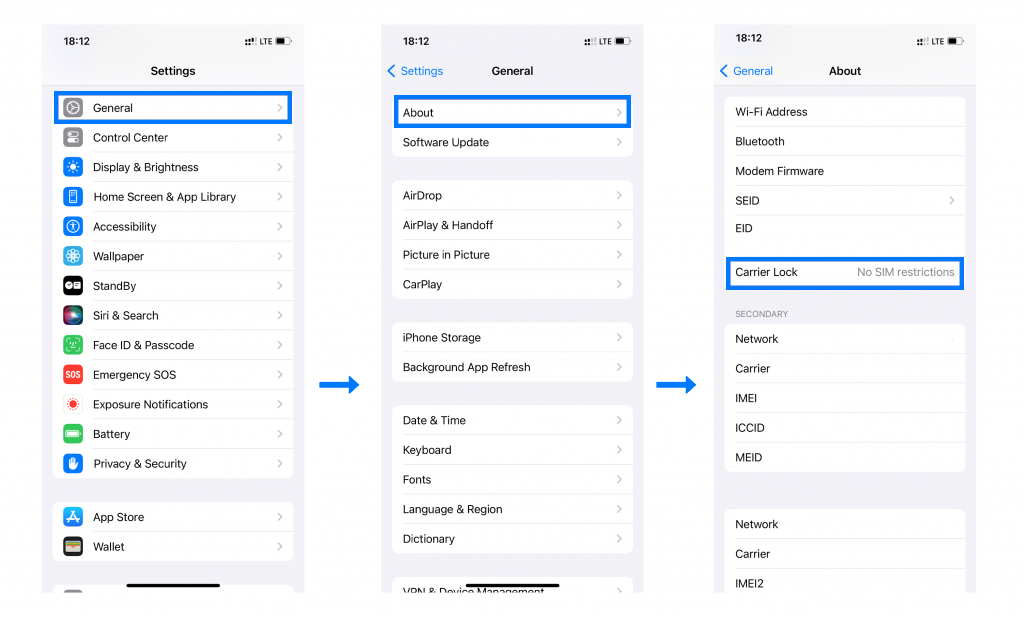 iPad: Settings → General → About (model number)