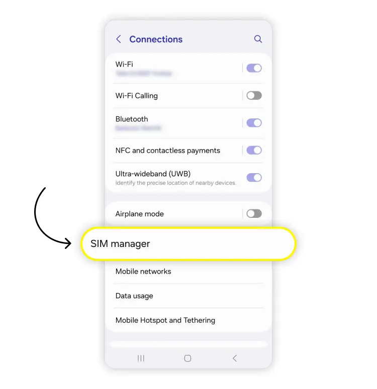 Samsung Settings – tap Connections